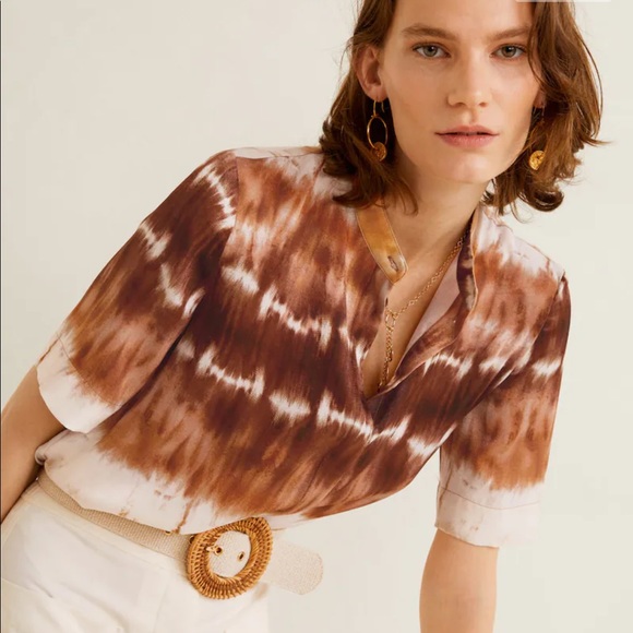 SOLD MANGO Tie-Dye Satin Round Collar Button Front Shirt Size S - Picture 4 of 16